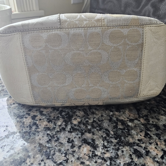 Coach Silver and Cream Tote with Leather Material and Adjustable Strap - Picture 3 of 4